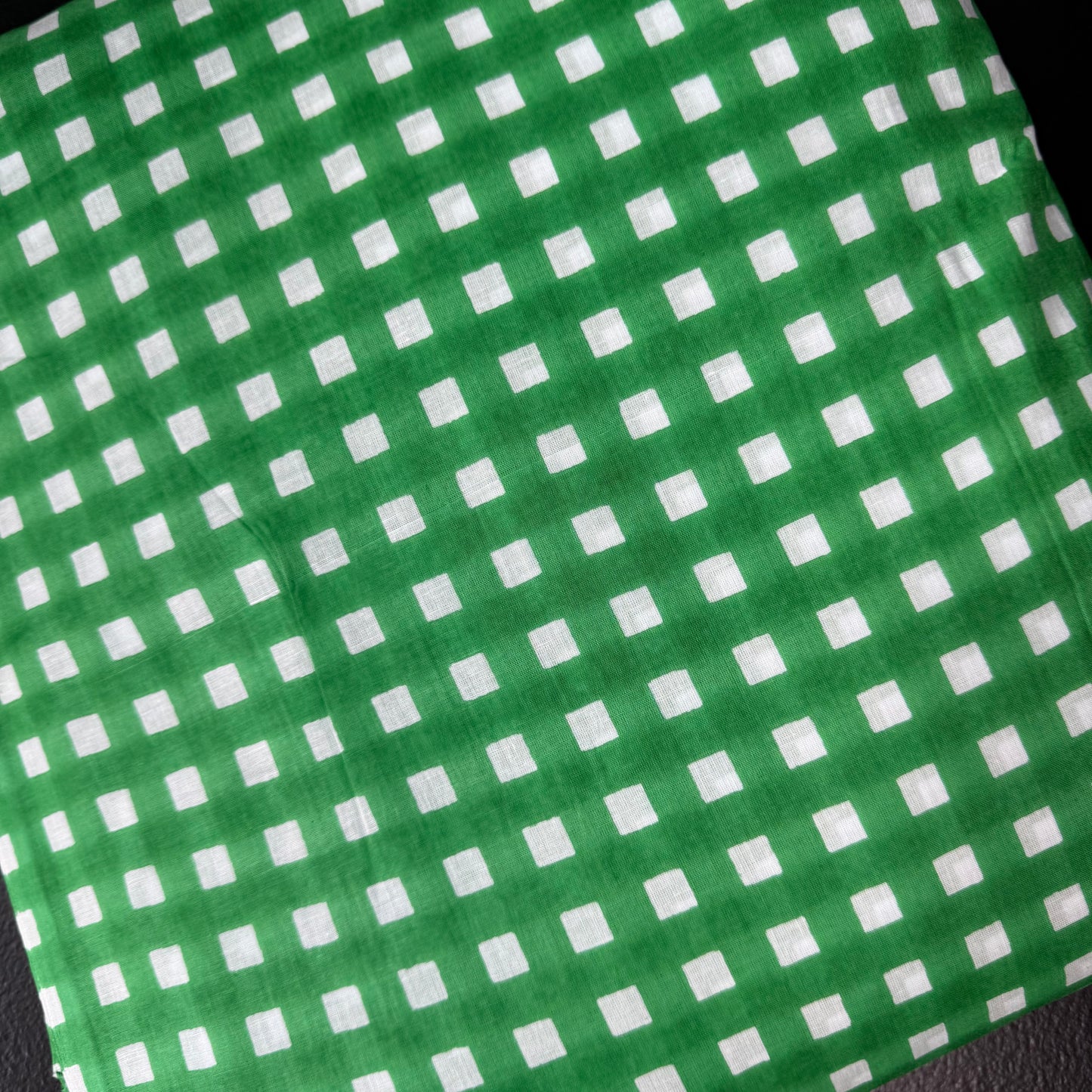 Retro Gingham Kelly Green - Bagru Indian Cotton Screen Print