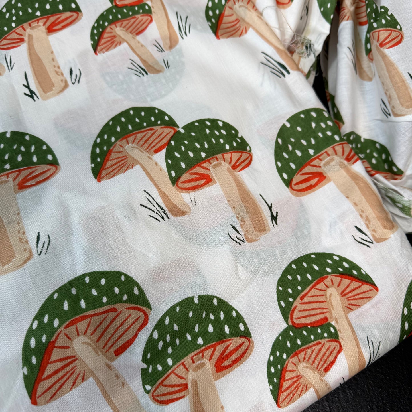 Mushroom Grove Olive - Bagru Indian Cotton Screen Print