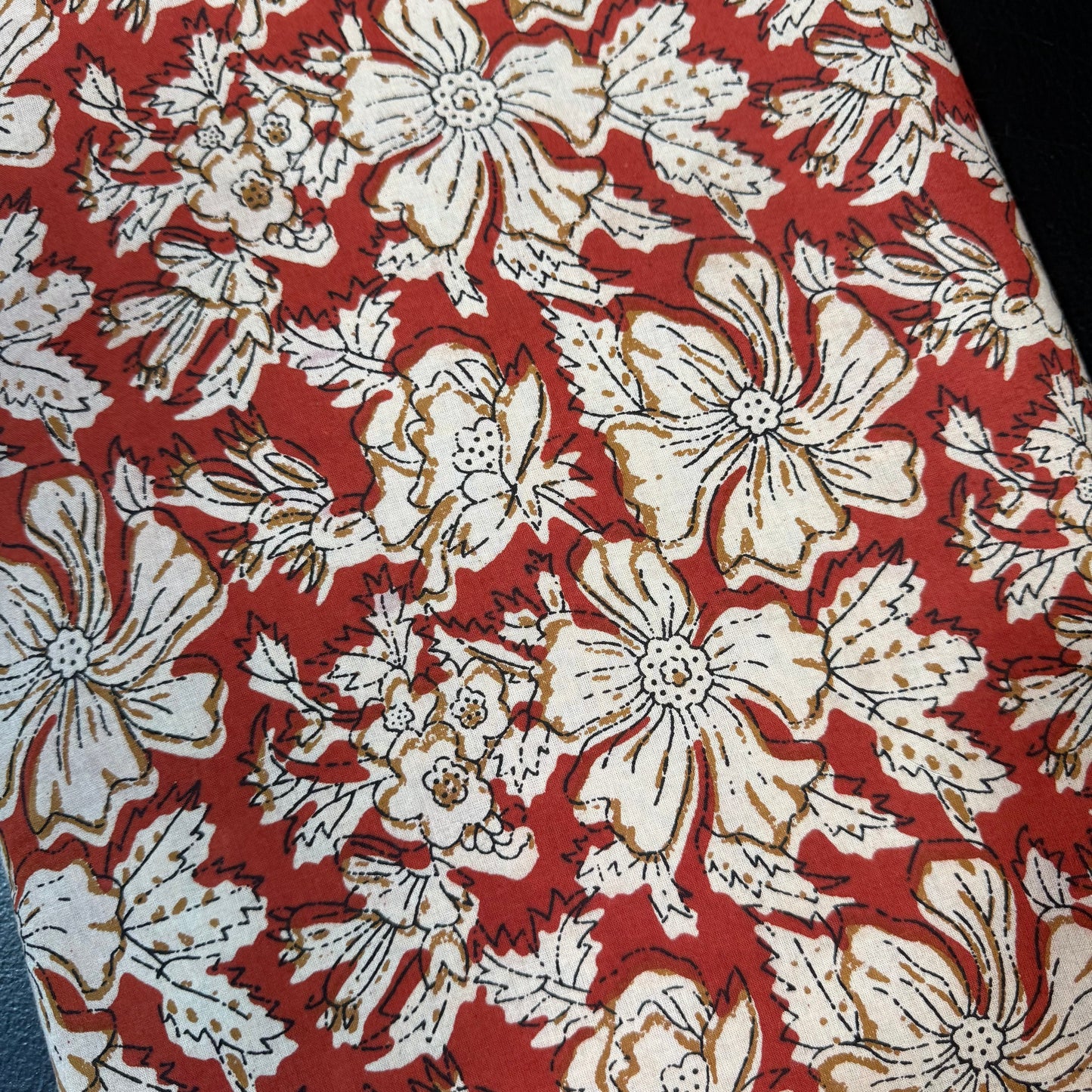 Burnt Sienna Bloom - Bagru Indian Cotton Block Print