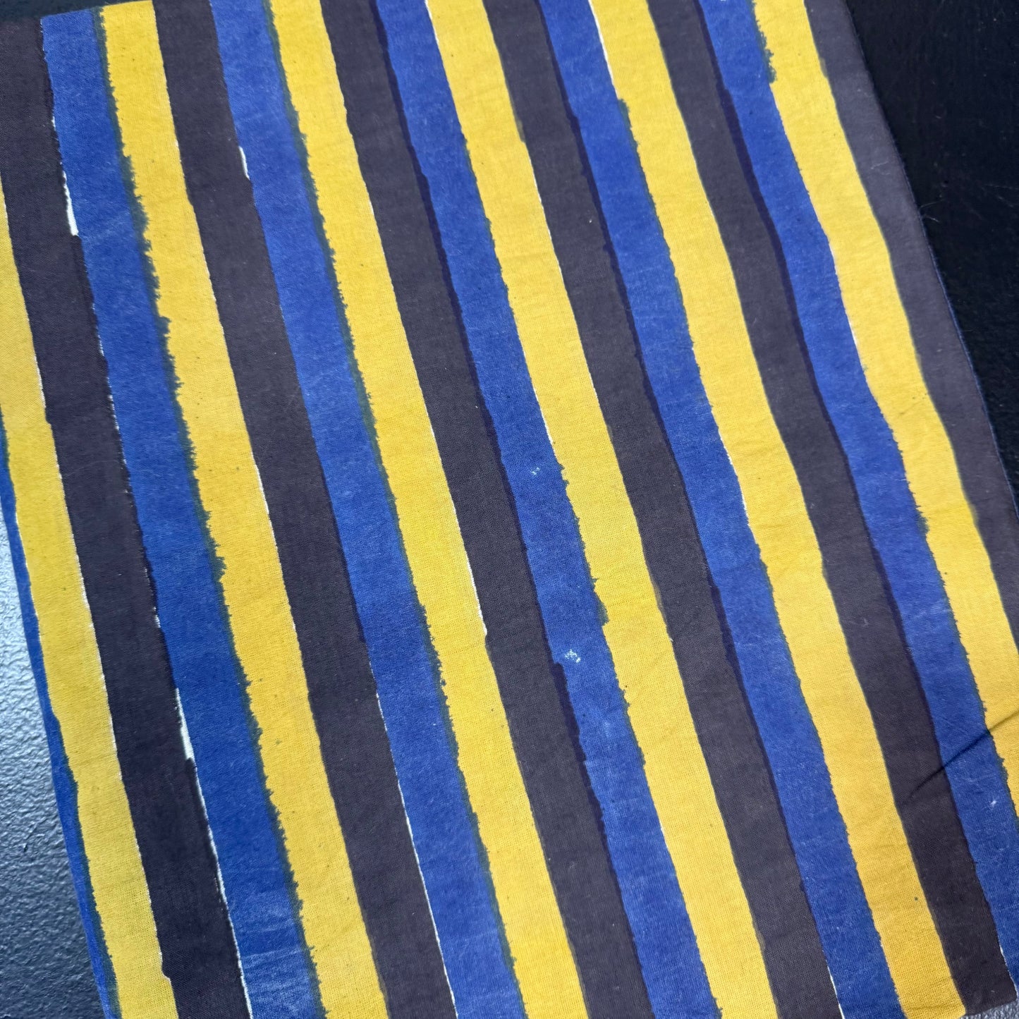 Bold Stripes Denim/Ebony/Mustard - Bagru Indian Cotton Block Print