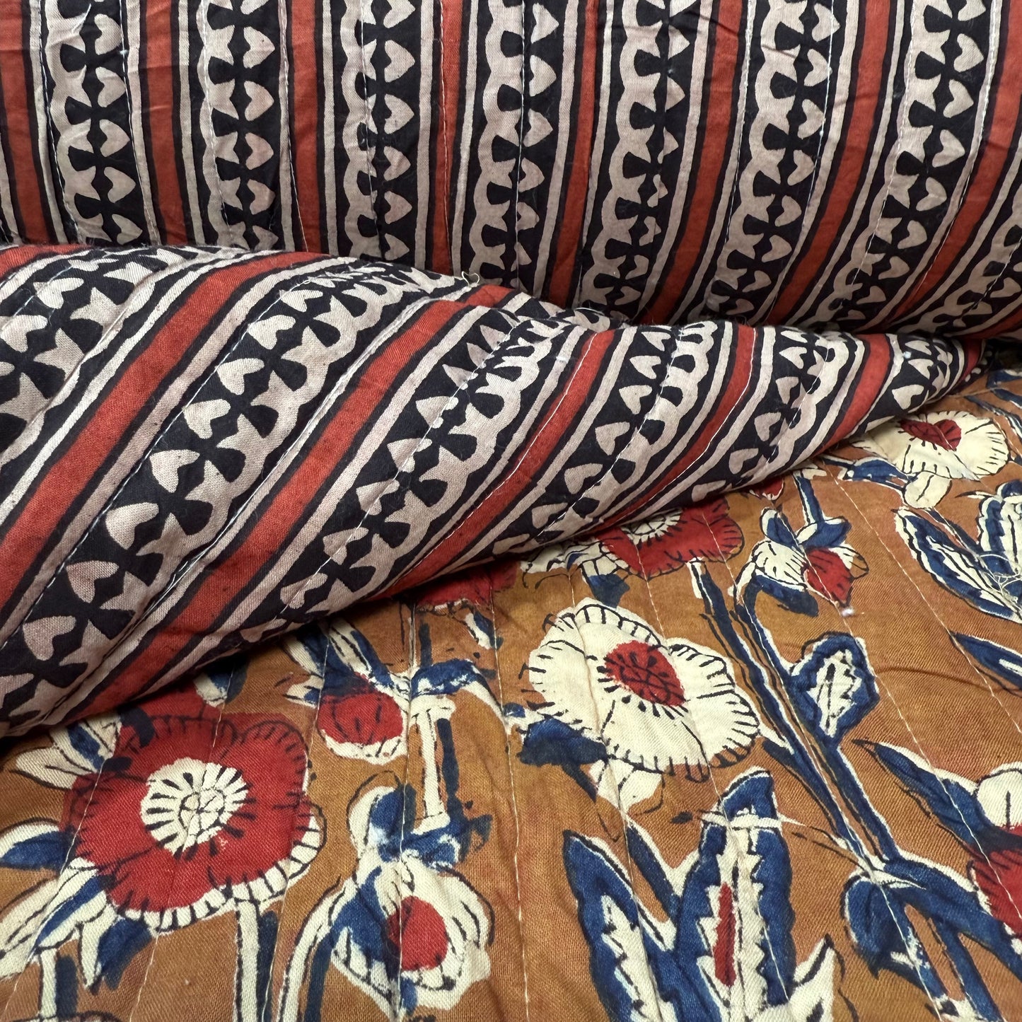 Clayfield Vines + Kora Rhythm - Quilted Bagru Indian Cotton Block Print (Reversible)