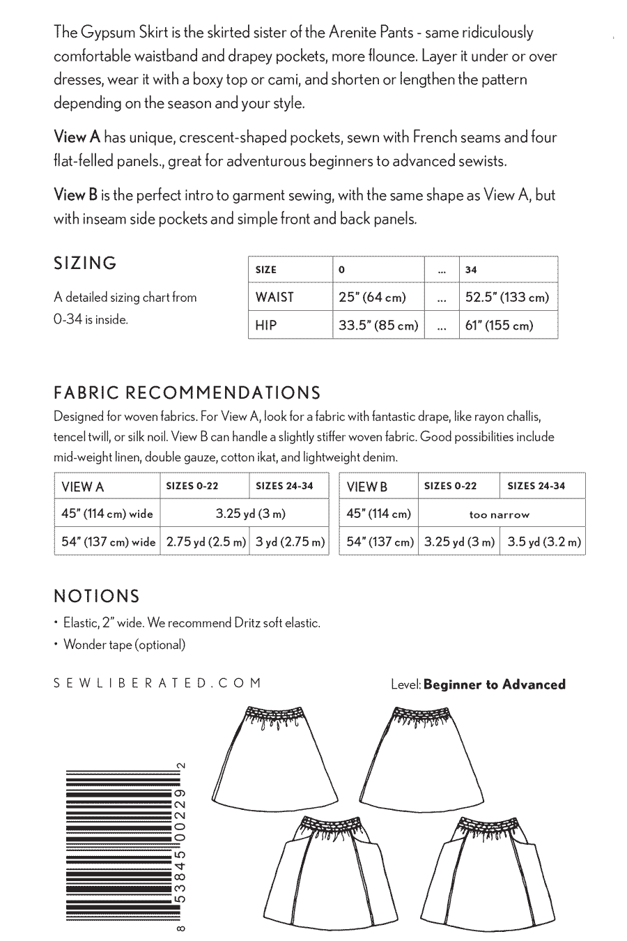 Gypsum Skirt Paper Pattern - Sew Liberated - Simplifi Fabric