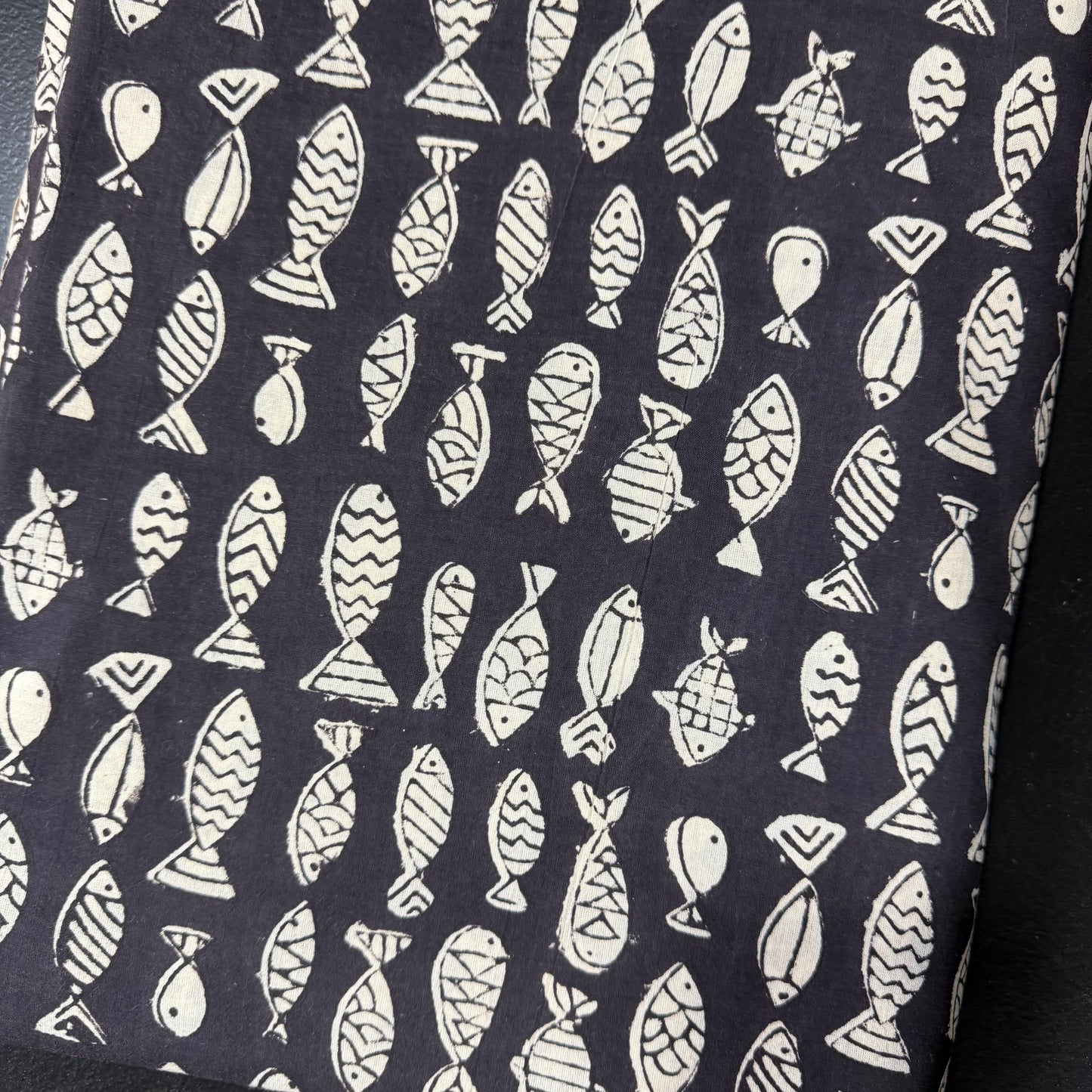 Fish School Black - Bagru Indian Cotton Block Print