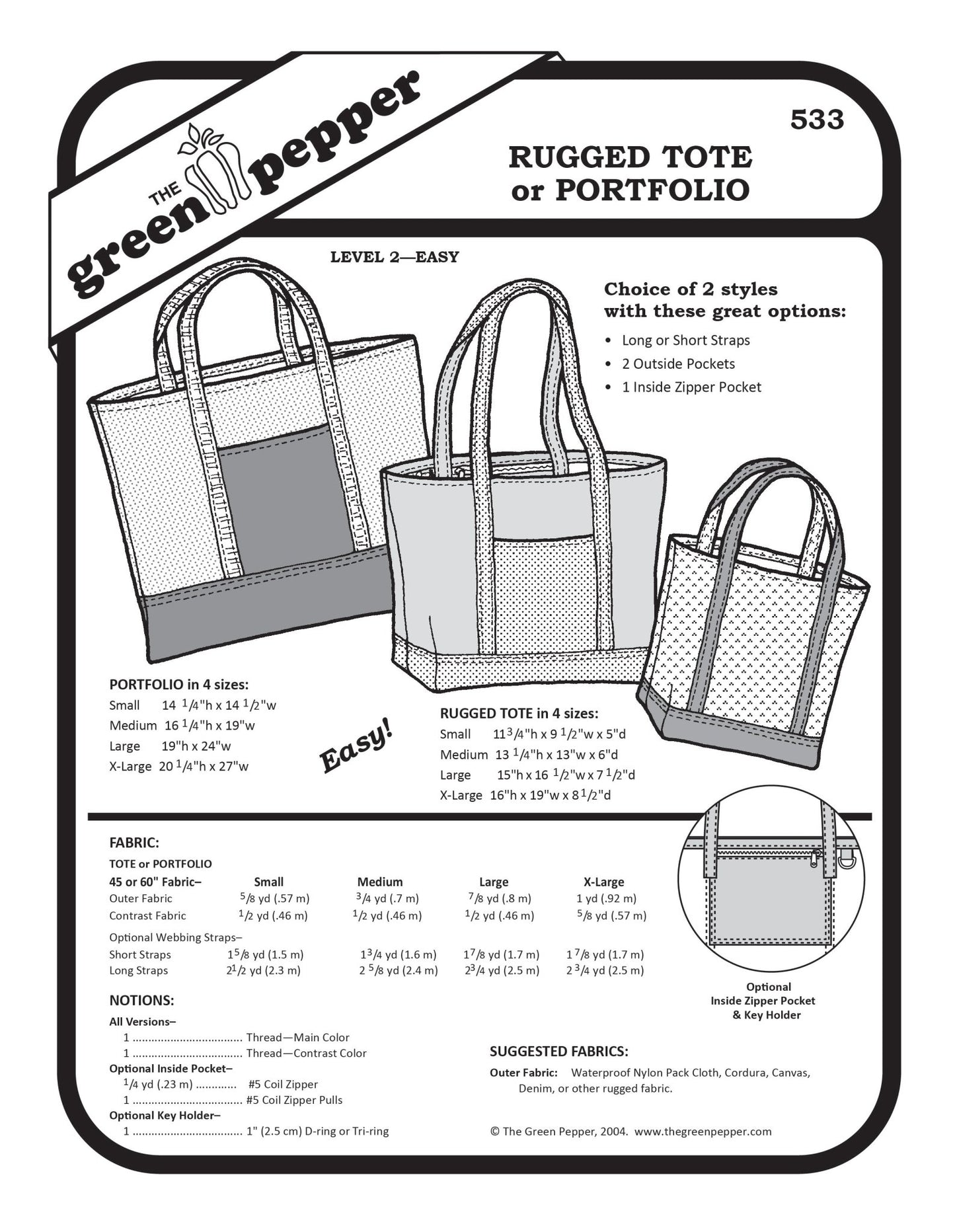 Rugged Tote & Portfolio PDF Pattern - 533 - The Green Pepper Patterns - Simplifi Fabric