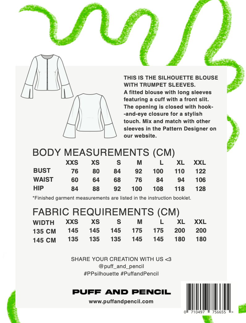 Silhouette Blouse + Trumpet Sleeves - Paper Sewing Pattern - Puff And Pencil - Simplifi Fabric