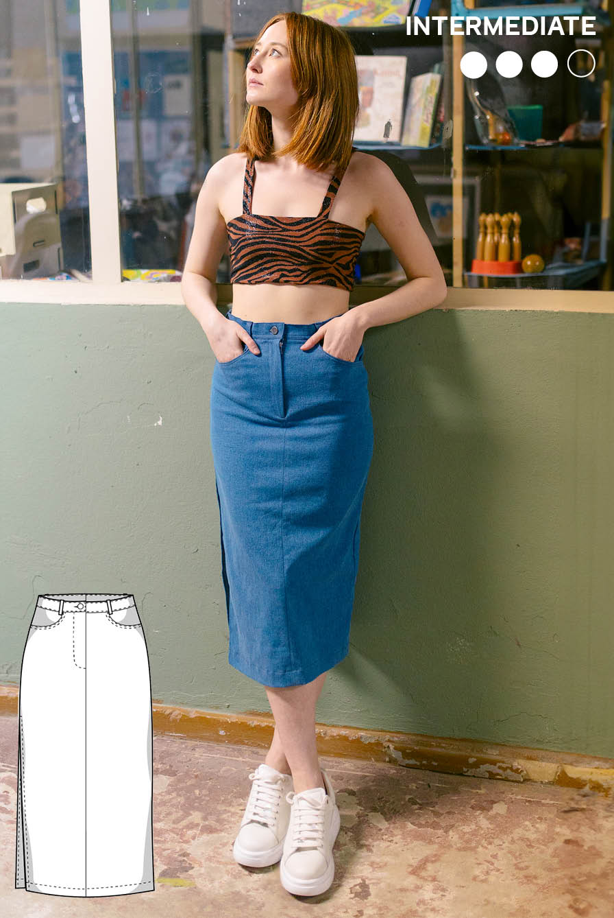 Skirt Pattern Denim Long Pencil Skirt Frida Denim Skirt Sewing Pattern – Simplifi Fabric