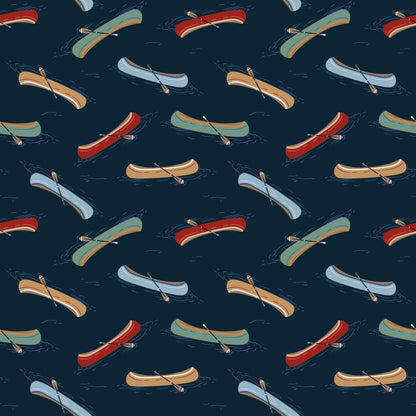 Just Paddling - Navy - Backwoods and Boots - Softly Studio - Cloud 9 Fabrics - Poplin