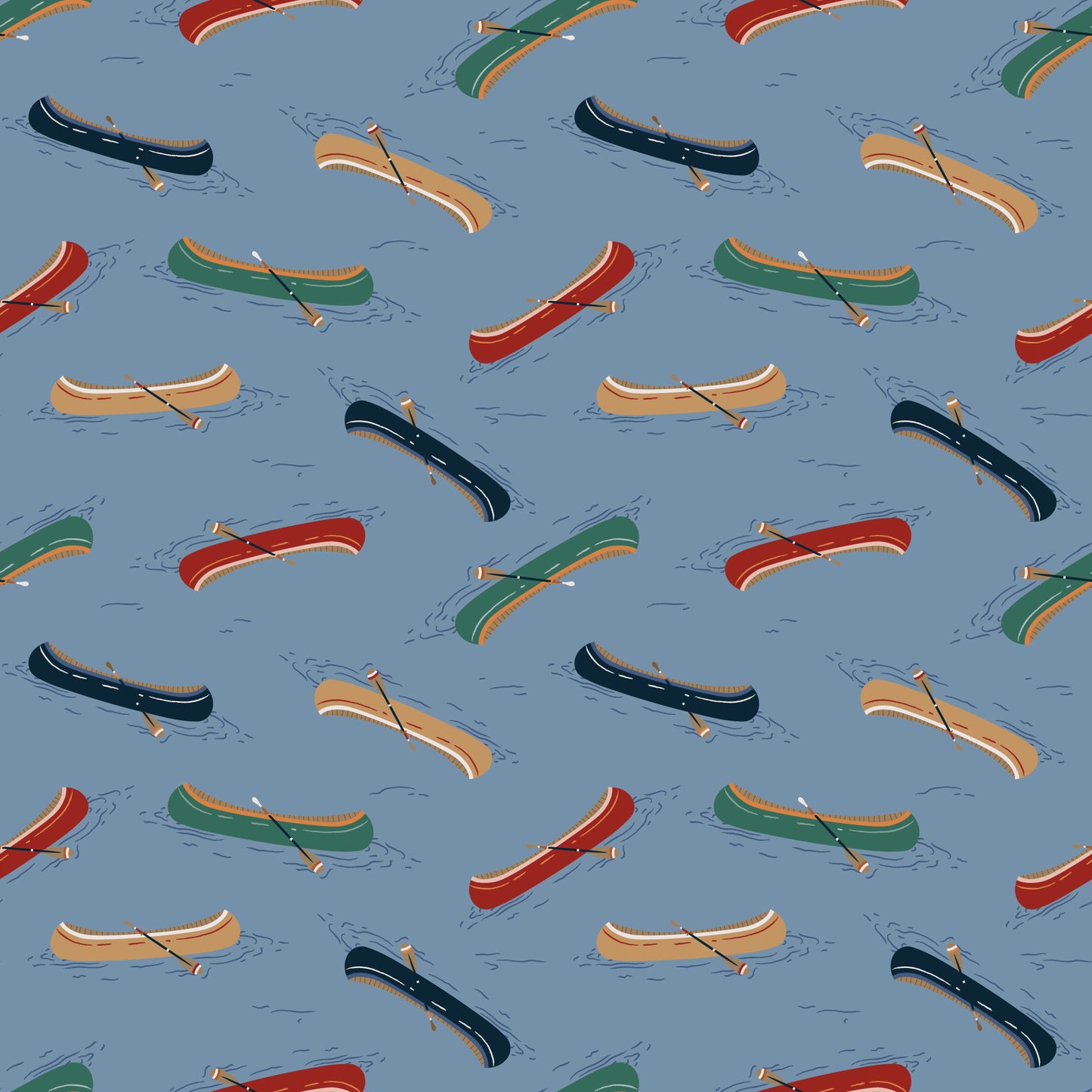 Just Paddling - Blue - Backwoods and Boots - Softly Studio - Cloud 9 Fabrics - Poplin