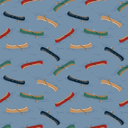 Just Paddling - Blue - Backwoods and Boots - Softly Studio - Cloud 9 Fabrics - Poplin