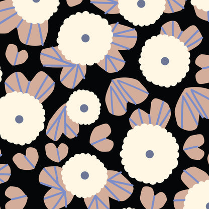 Moonflower Dusk - Black - Firefly Moon - Leah Duncan - Cloud 9 Fabrics - Poplin