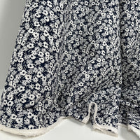 Printed Lawn Shrink Finish - Miracle Wave - Oeko-Tex®  - Japanese Import - Dainty Flower - Navy Blue /Off-White