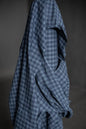 Uniform Blues Organic Cotton Linen Gingham fabric by Merchant & Mills featuring a subtle navy and dark teal gingham pattern, perfect for making skirts, dresses, and lightweight curtains.