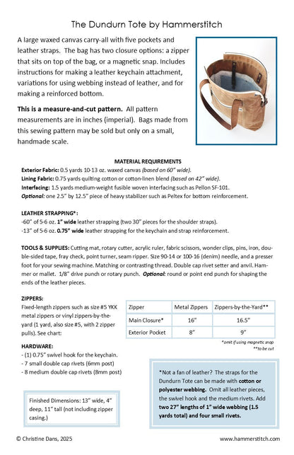 The Dundurn Tote - Paper Pattern - Hammerstitch