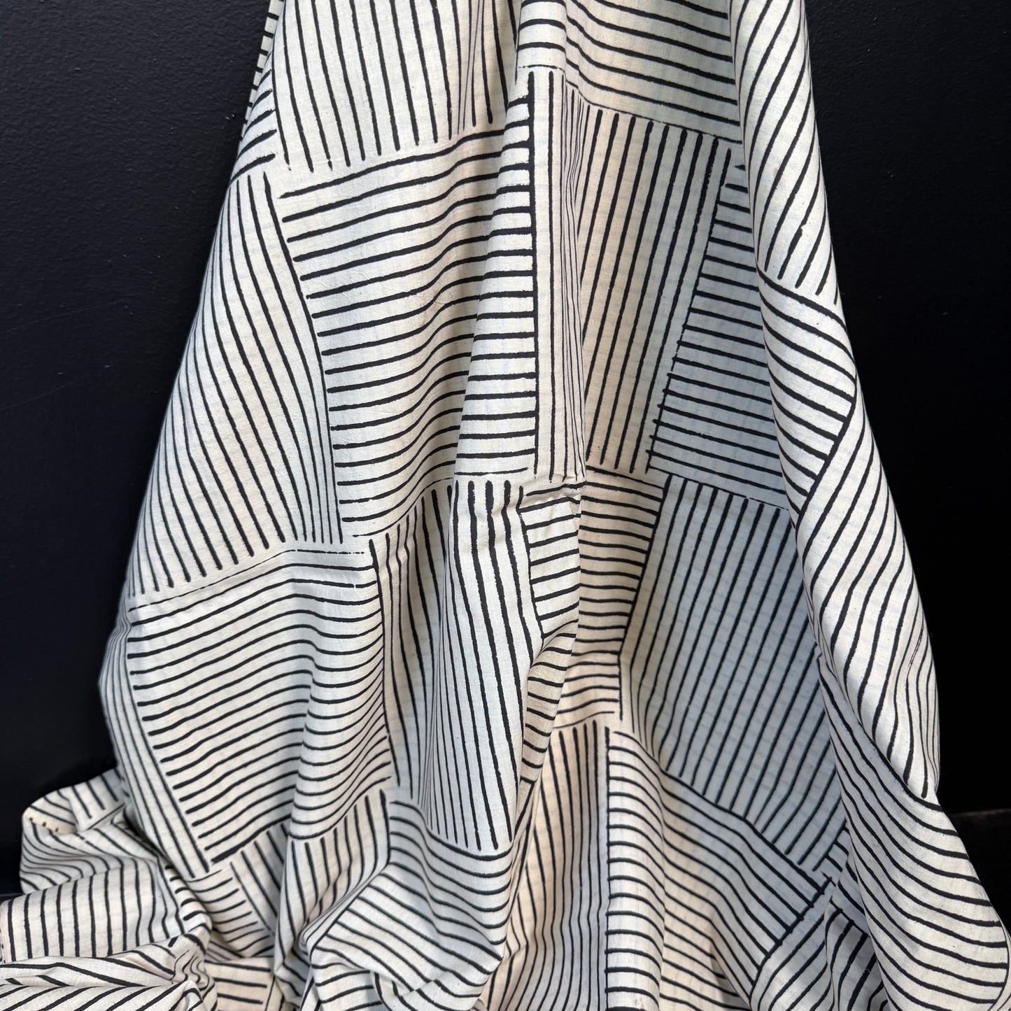 Modern Weave Black/Cream  - Bagru Indian Cotton Block Print