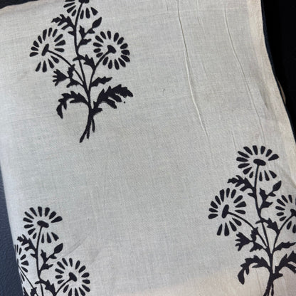 Wild Daisy Black - Bagru Indian Cotton Block Print