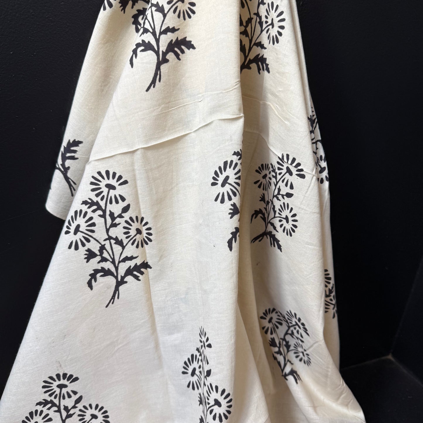 Wild Daisy Black - Bagru Indian Cotton Block Print