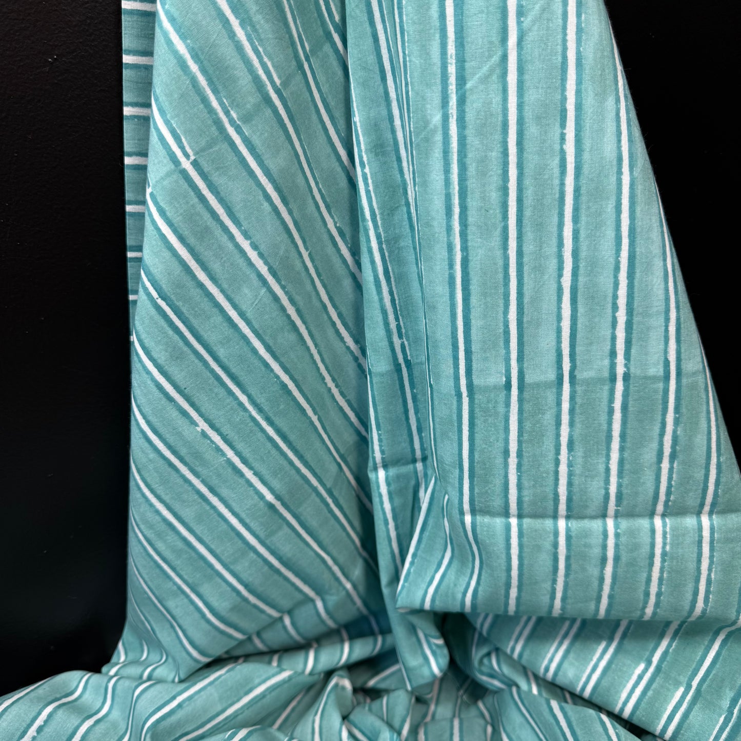 Regatta Stripe Teal - Bagru Indian Cotton Block Print