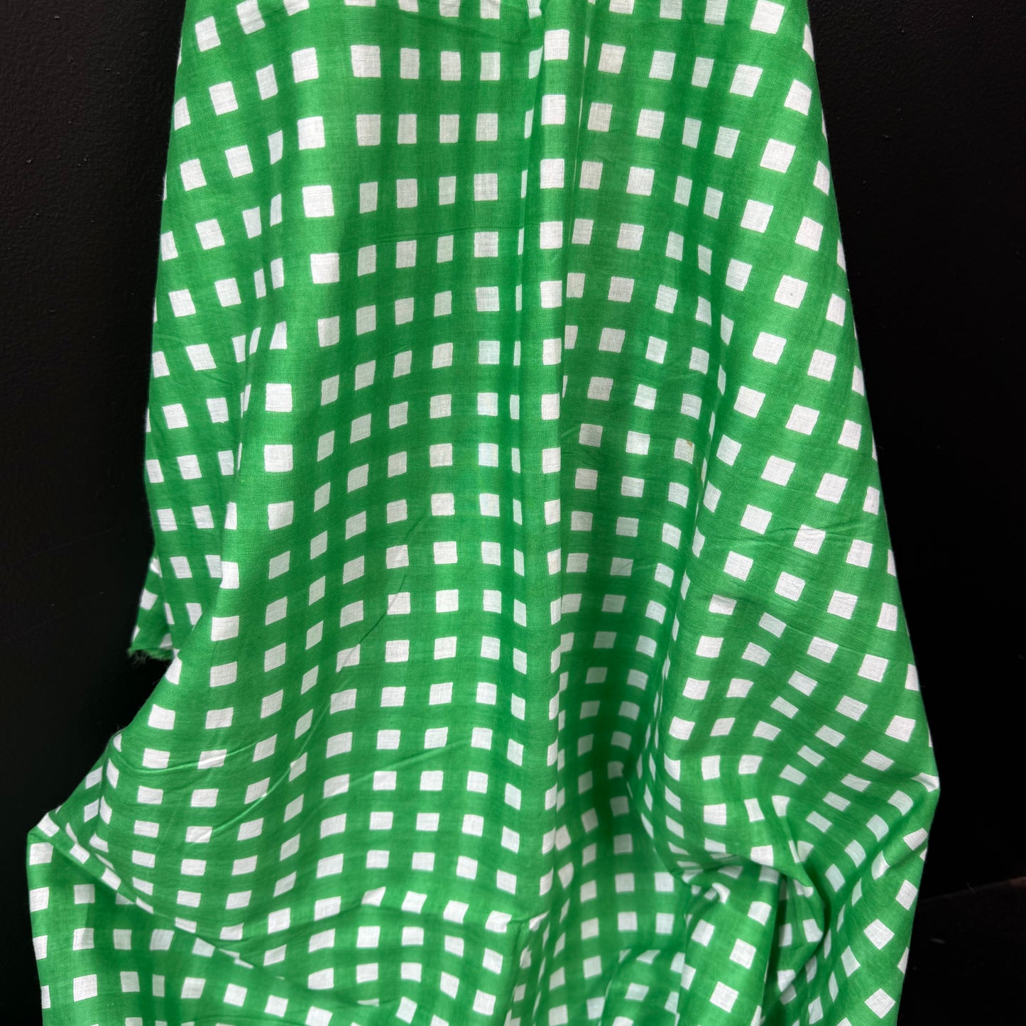 Retro Gingham Kelly Green  - Bagru Indian Cotton Screen Print