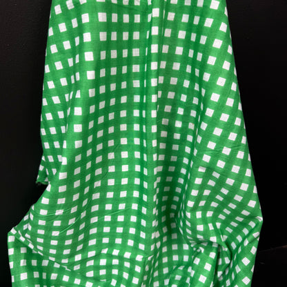 Retro Gingham Kelly Green  - Bagru Indian Cotton Screen Print