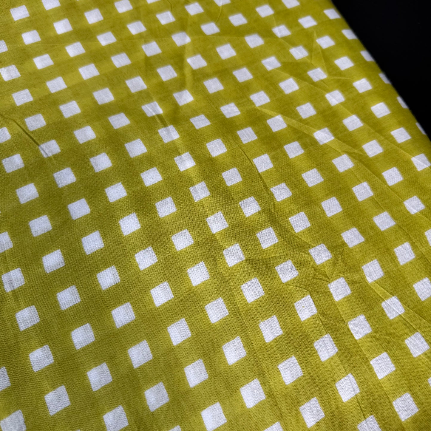 Retro Gingham Citrus Green  - Bagru Indian Cotton Screen Print