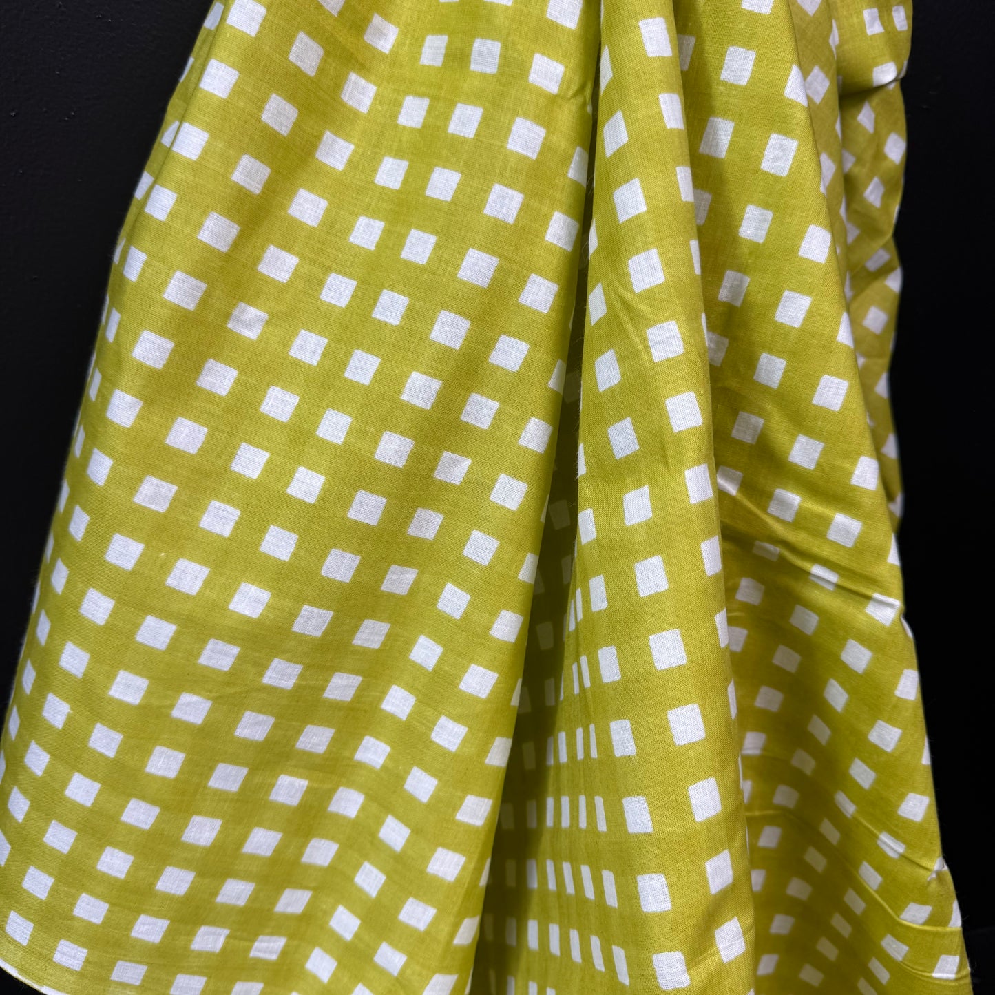 Retro Gingham Citrus Green  - Bagru Indian Cotton Screen Print