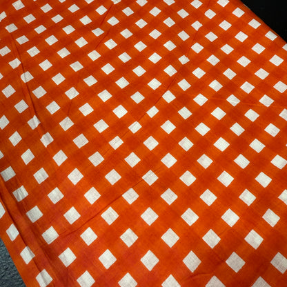 Retro Gingham Tangerine  - Bagru Indian Cotton Screen Print