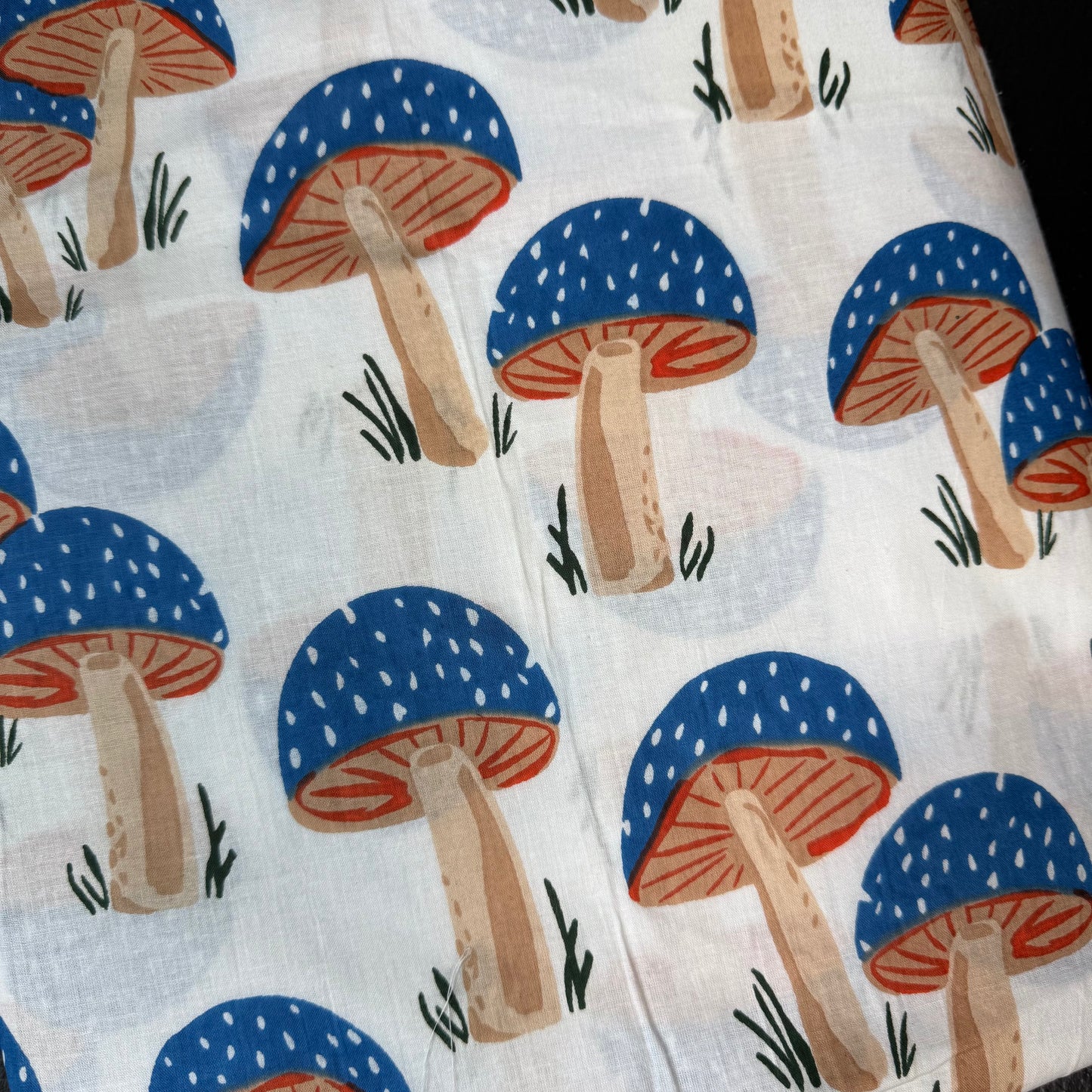 Mushroom Grove Blue  - Bagru Indian Cotton Screen Print