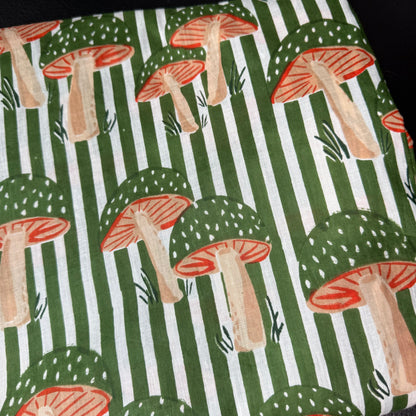 Mushroom Grove Strip Green Ivy - Bagru Indian Cotton Screen Print