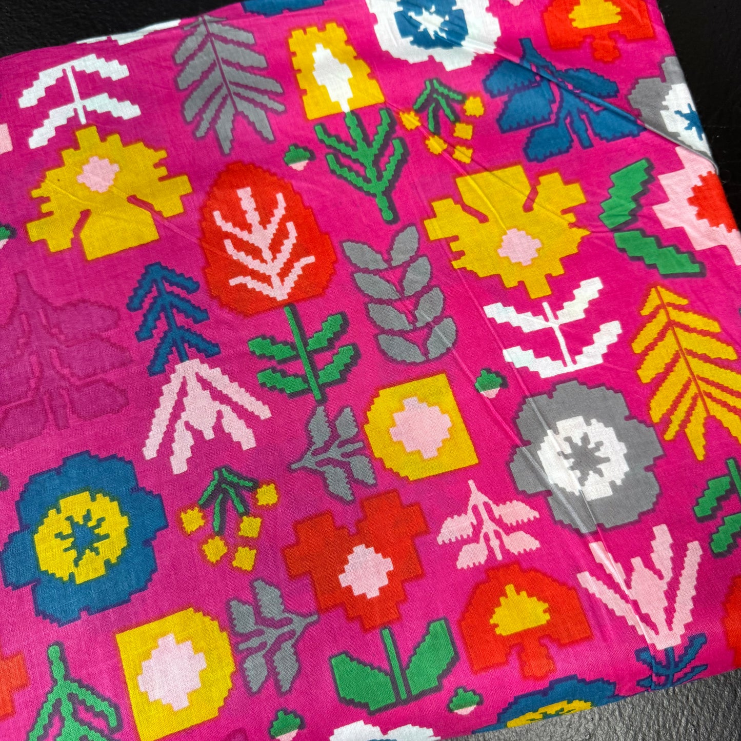 Pixel Garden Fuchsia - Bagru Indian Cotton Screen Print