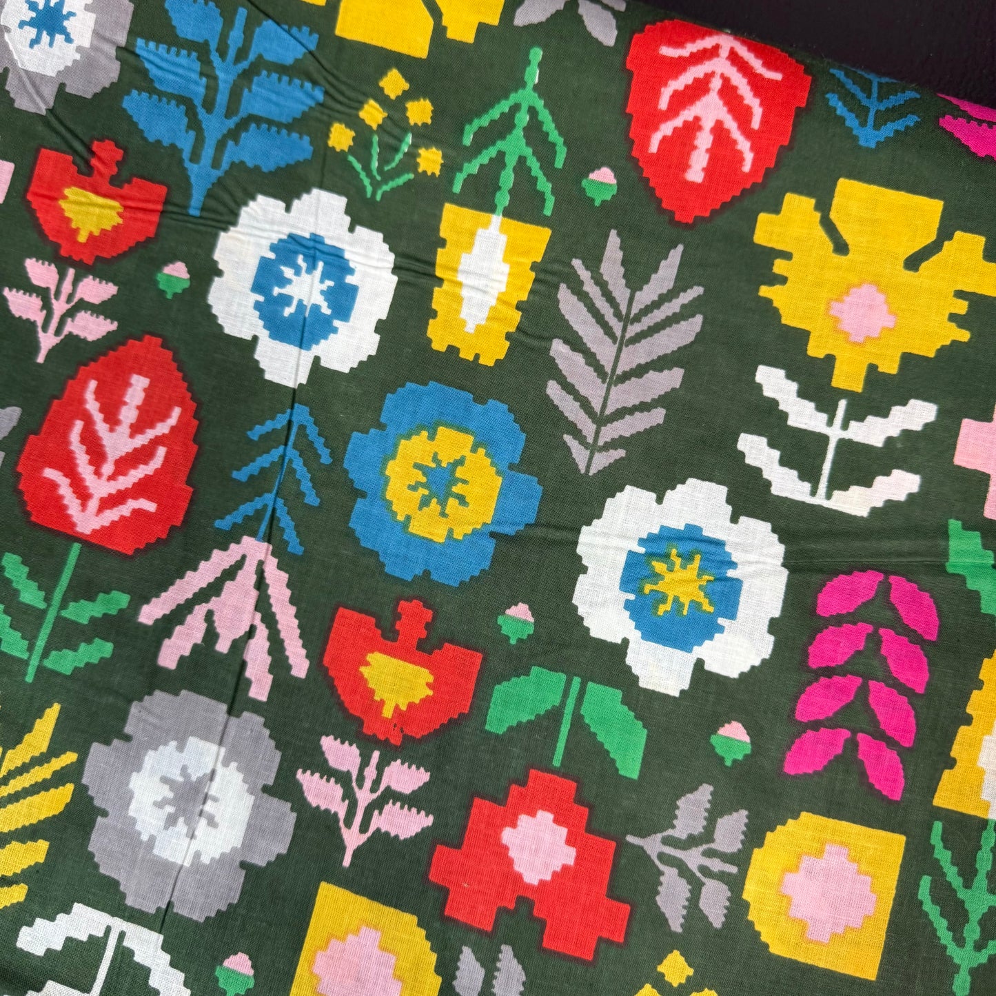 Pixel Garden Green - Bagru Indian Cotton Screen Print