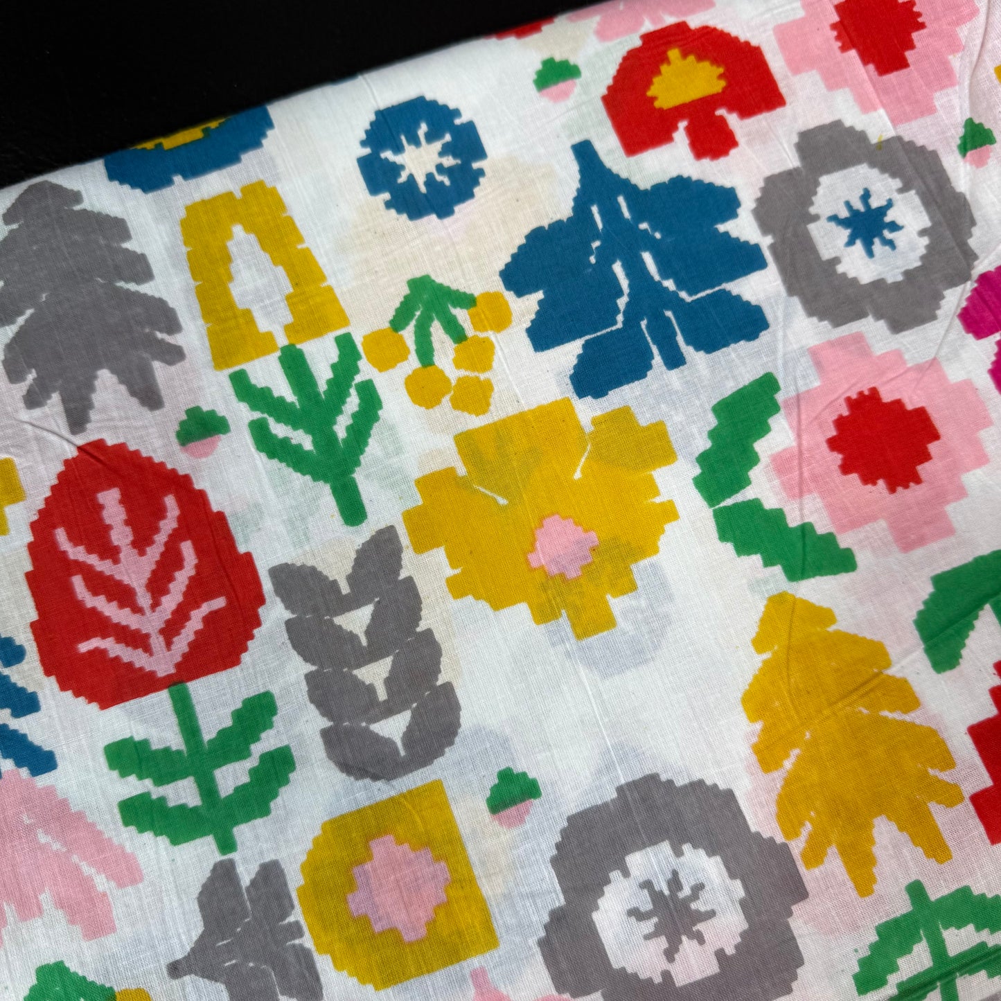 Pixel Garden White - Bagru Indian Cotton Screen Print