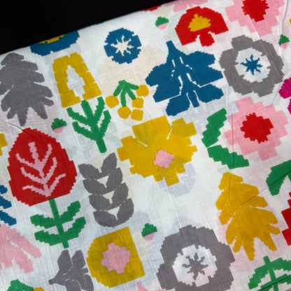Pixel Garden White - Bagru Indian Cotton Screen Print