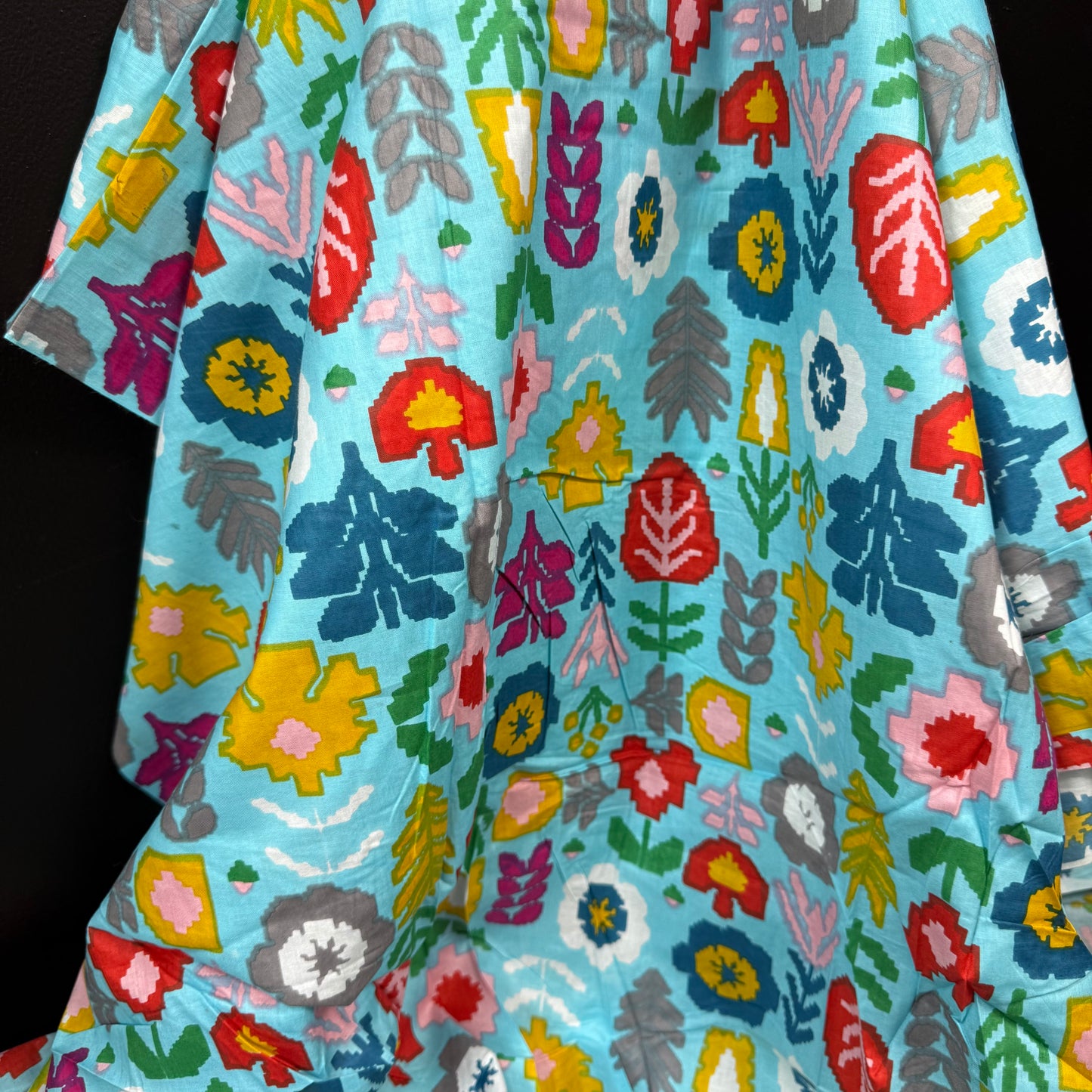 Pixel Garden Light Blue - Bagru Indian Cotton Screen Print