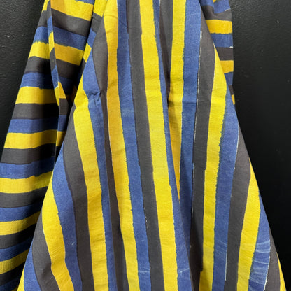 Bold Stripes Denim/Ebony/Mustard - Bagru Indian Cotton Block Print