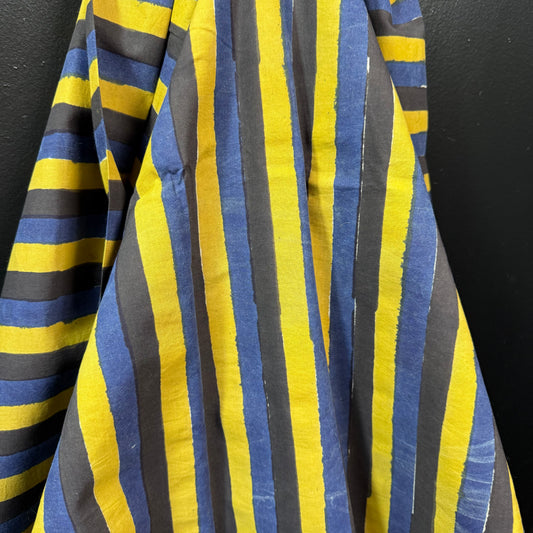 Bold Stripes Denim/Ebony/Mustard - Bagru Indian Cotton Block Print