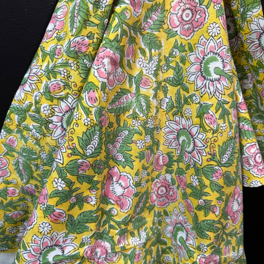 Golden Bloom Meadow - Bagru Indian Cotton Block Print