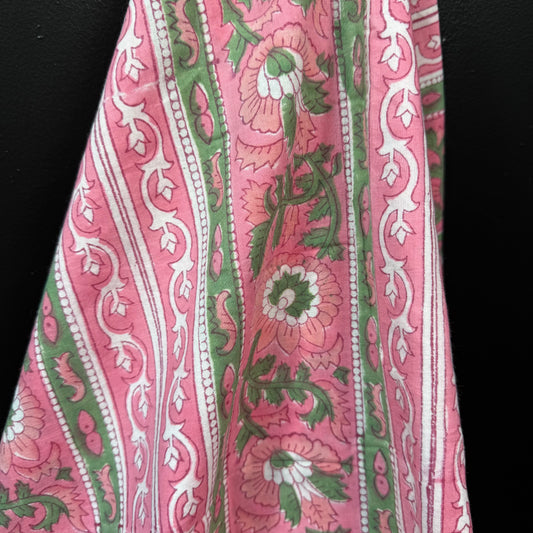 Petal Path Stripes Pink - Bagru Indian Cotton Block Print