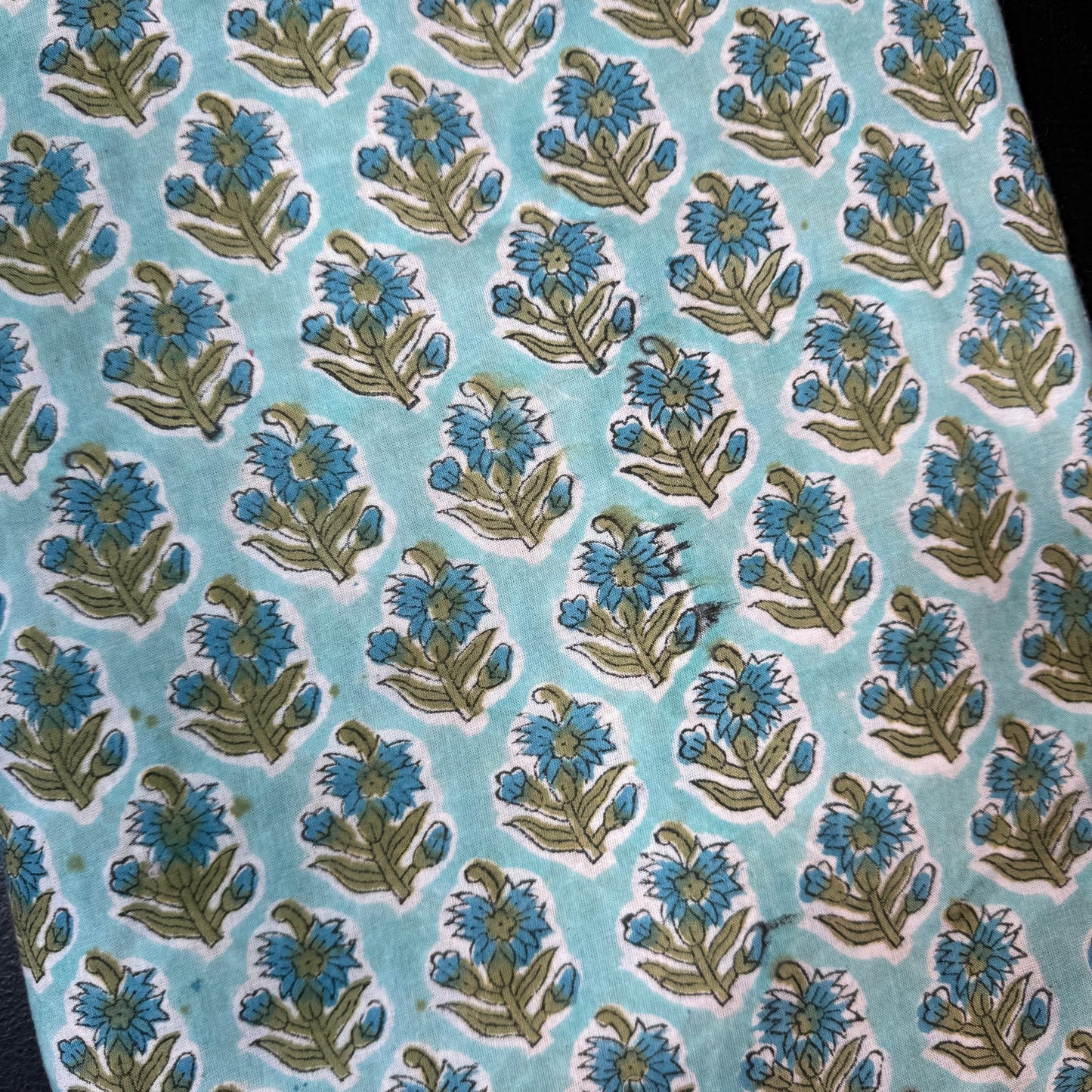 Blue Meadow Sprig - Bagru Indian Cotton Block Print