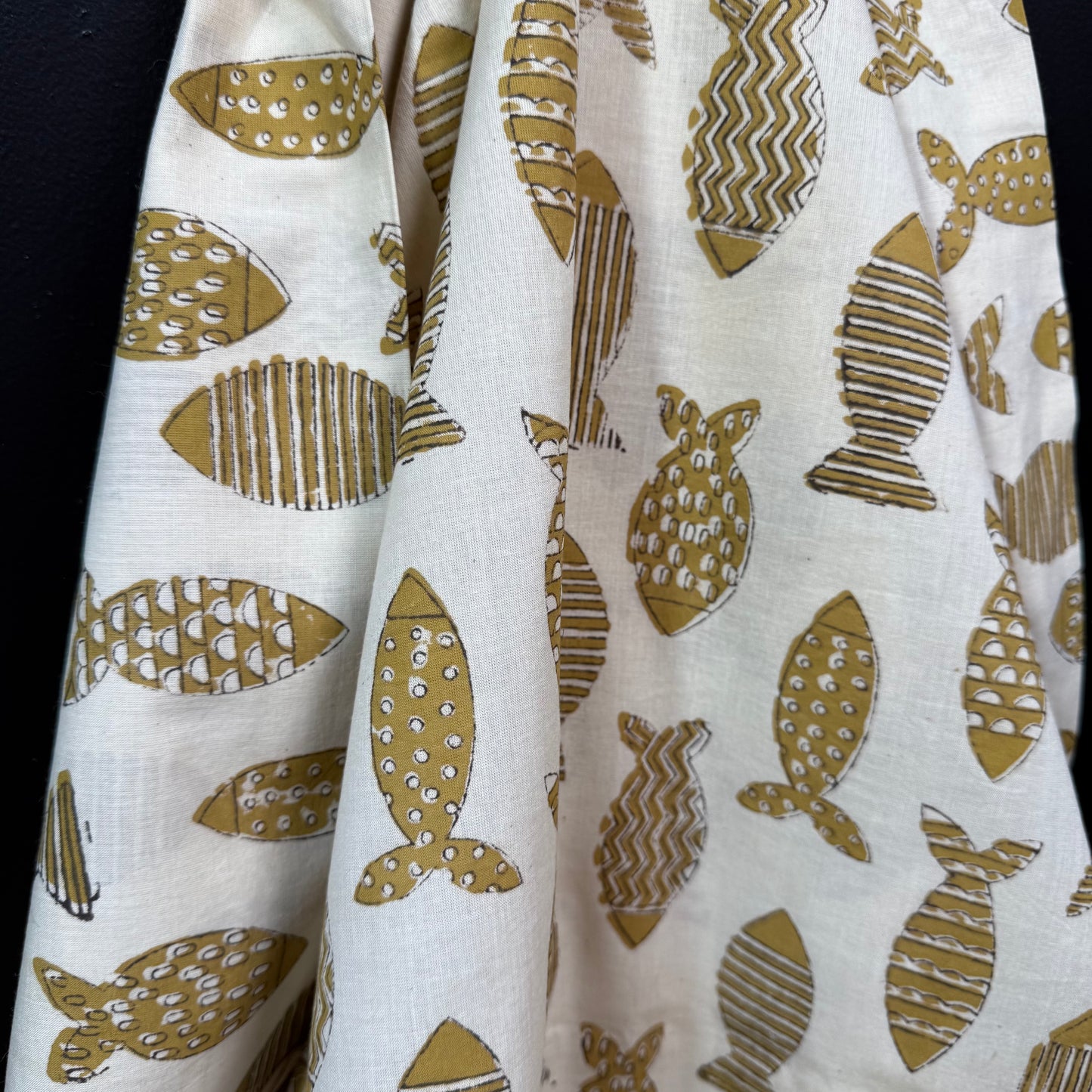 Fish Dance Gold - Bagru Indian Cotton Block Print