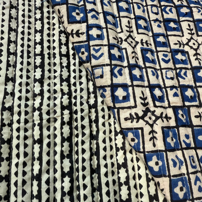 Mosaic Grid + Ebony Echo - Quilted Bagru Indian Cotton Block Print (Reversible)