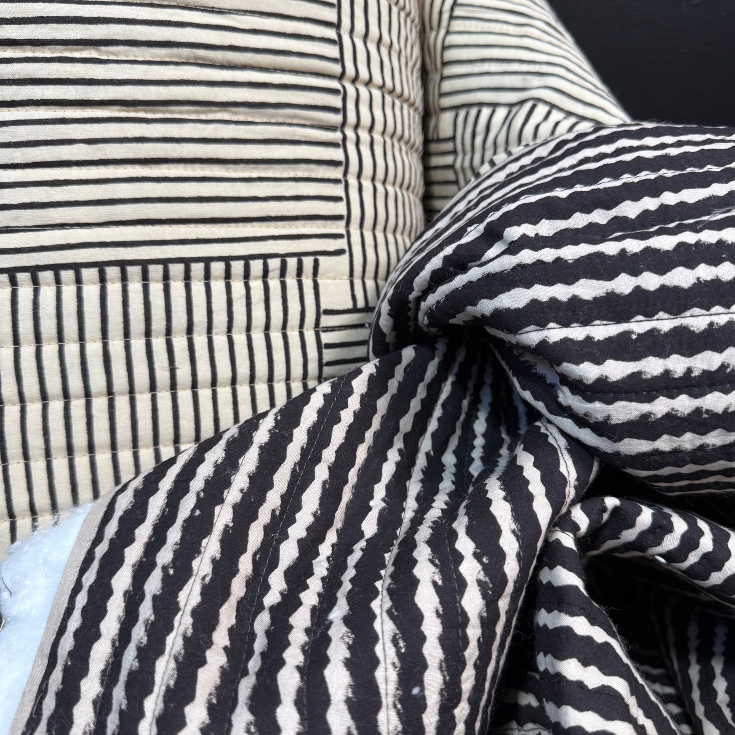 Modern Weave + Waves of Ink - Quilted Bagru Indian Cotton Block Print (Reversible)