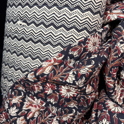 River Current + Clay Flower - Quilted Bagru Indian Cotton Block Print (Reversible)