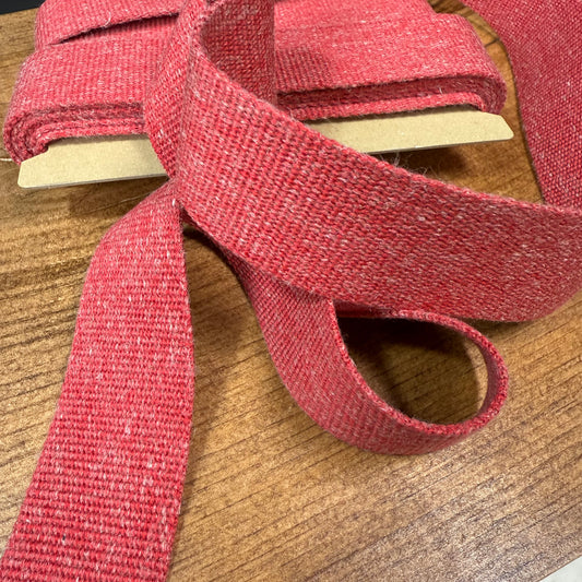 38mm Linen Blend Marble Webbing - Japanese Import - Red (sold per meter)