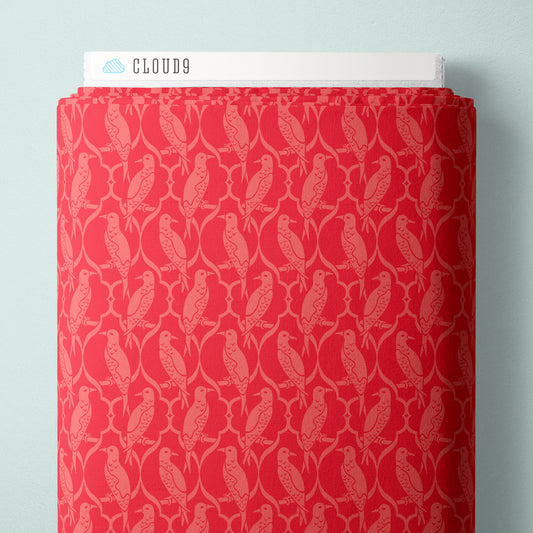 Birds Of A Feather - Dark Pink - Paint-By-Number Garden Party - Elle Crée - Cloud 9 Fabrics - Poplin