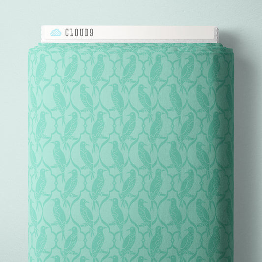 Birds Of A Feather - Turquoise - Paint-By-Number Garden Party - Elle Crée - Cloud 9 Fabrics - Poplin
