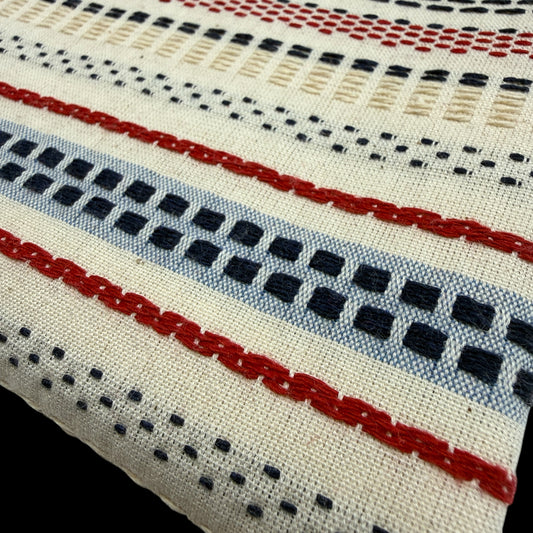 Cotton Woven Threadline Collection - Natural/Navy/Red - 230 GSM