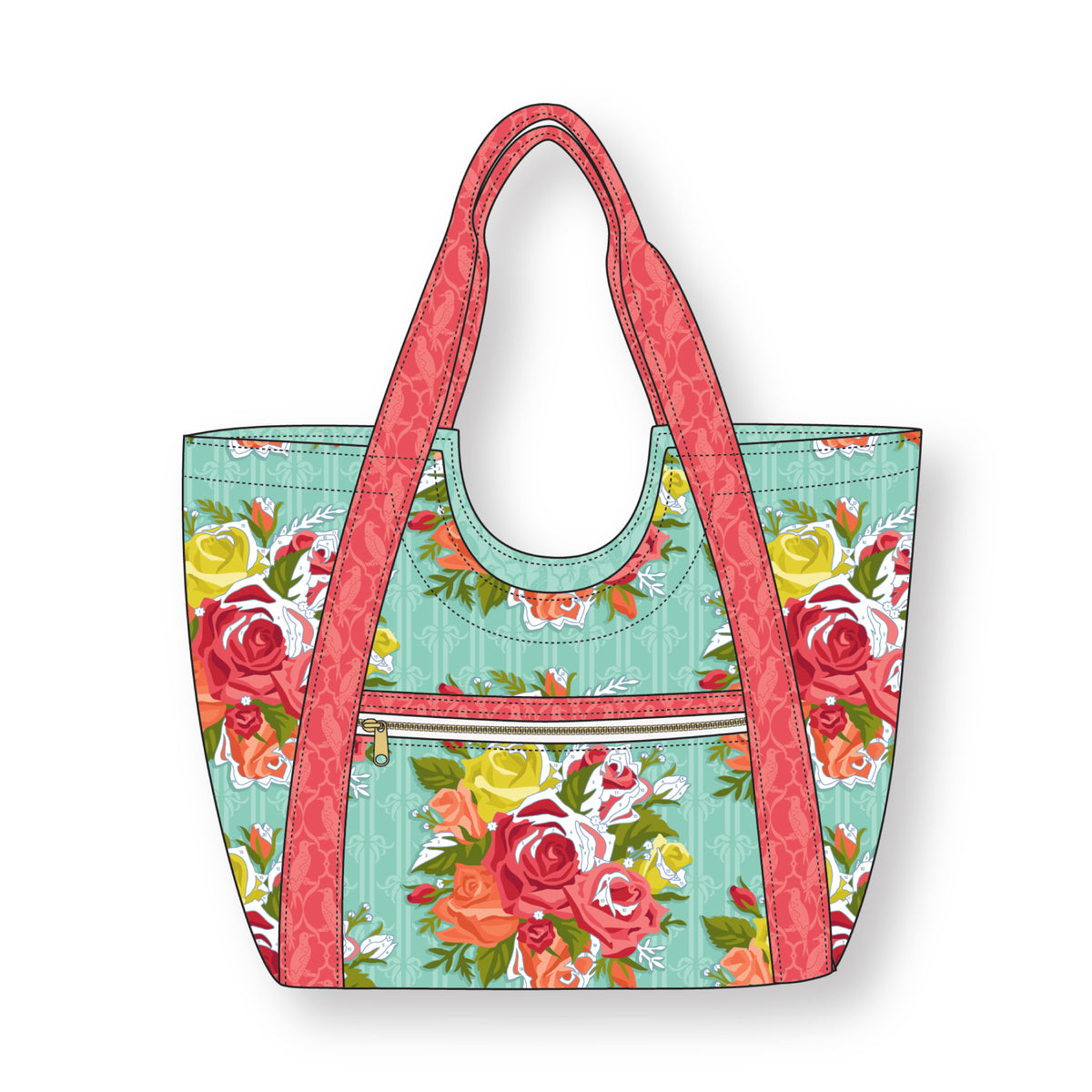 Birds Of A Feather - Turquoise - Paint-By-Number Garden Party - Elle Crée - Cloud 9 Fabrics - Poplin