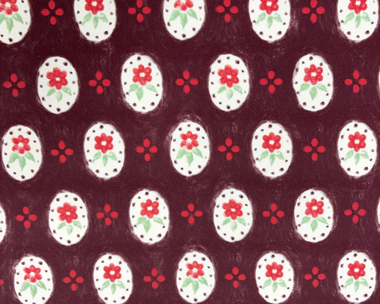 Bijou Flower Stretch Denim - Burgundy - Oeko - Tex 100 - Fabric Godmother - Simplifi Fabric