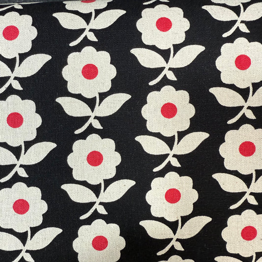 Flowers Cotton-Linen Canvas - Japanese Import - Black/Red/Natural