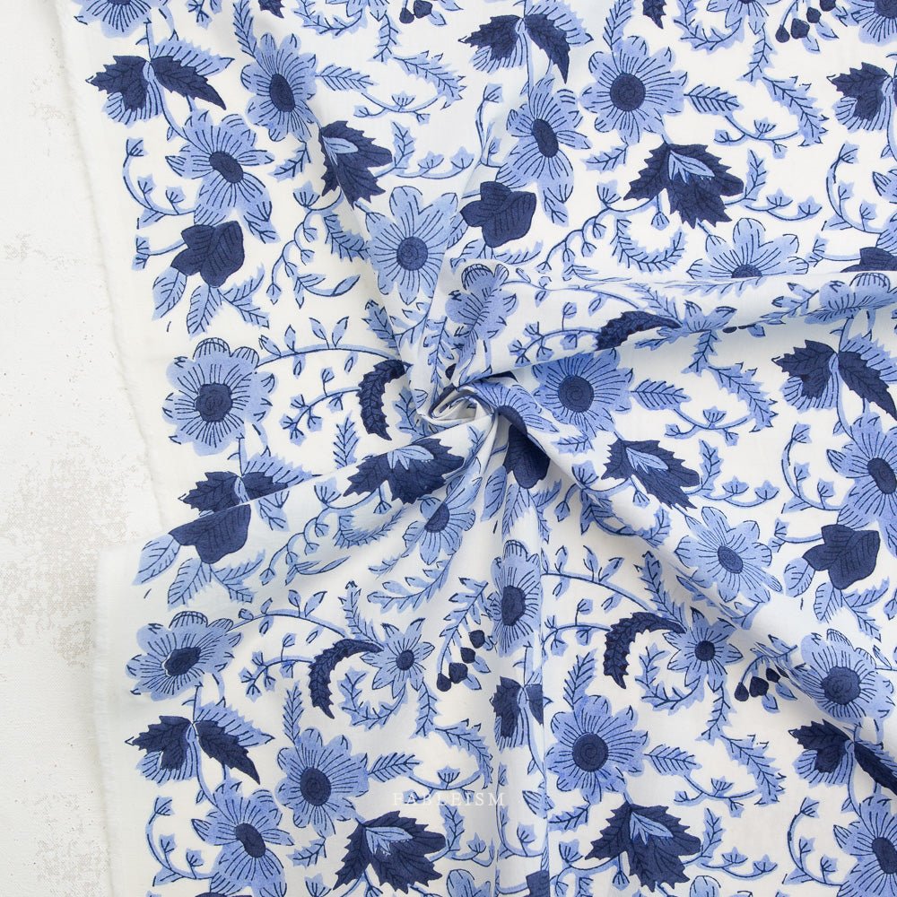 Country Floral - Blue - Indian Block Prints Cottage - Fableism Supply Co. - Simplifi Fabric